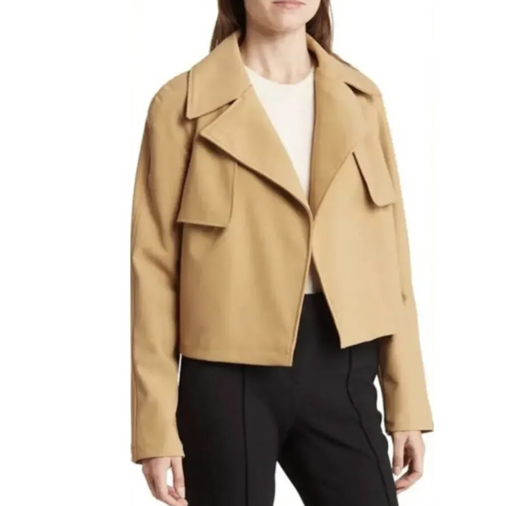 Bagatelle Collection New York Jacket Womens Large Tan Crop Trench Jacket